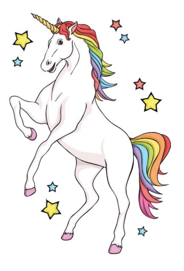 Famous unicorn in her sparkling blue dress